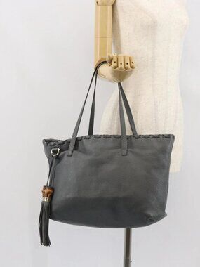 GUCCI Tote Bag Leather Outlet Gray Silver 354665 Auth 164491